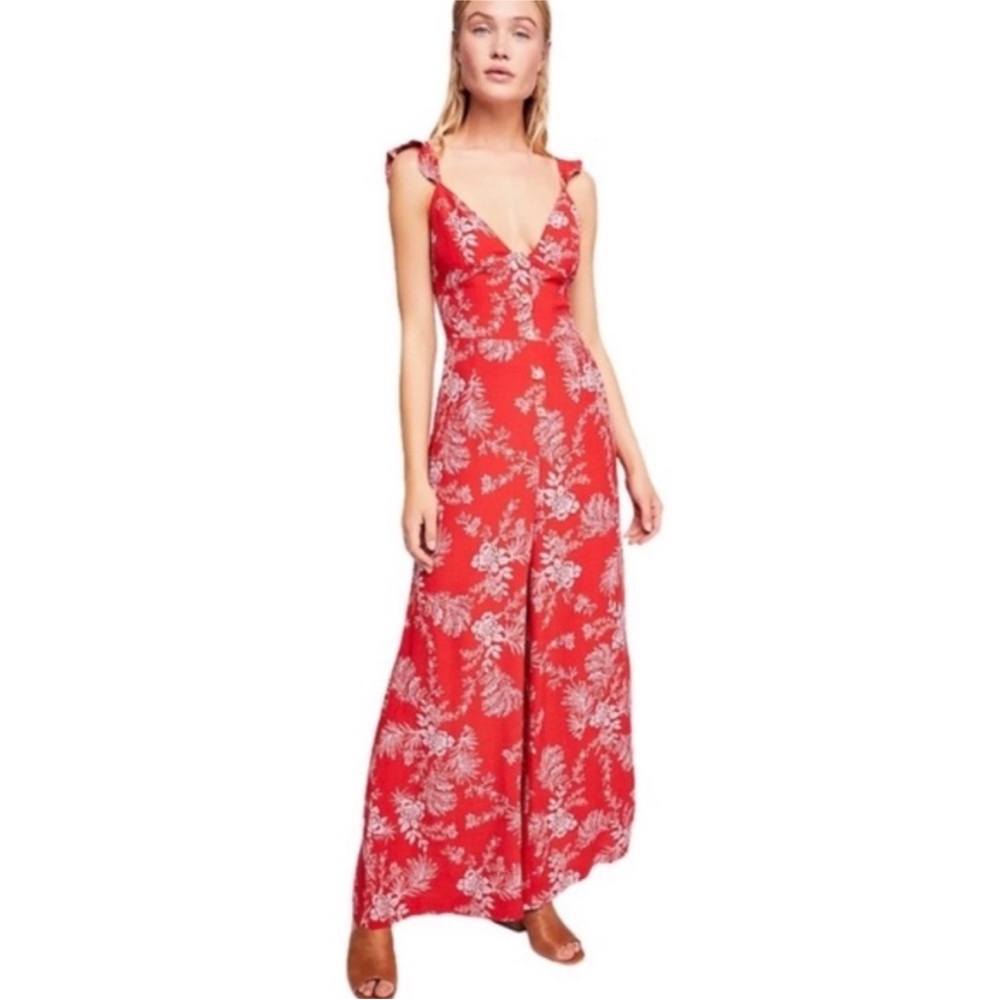 Free People Red Floral Jumpsuit